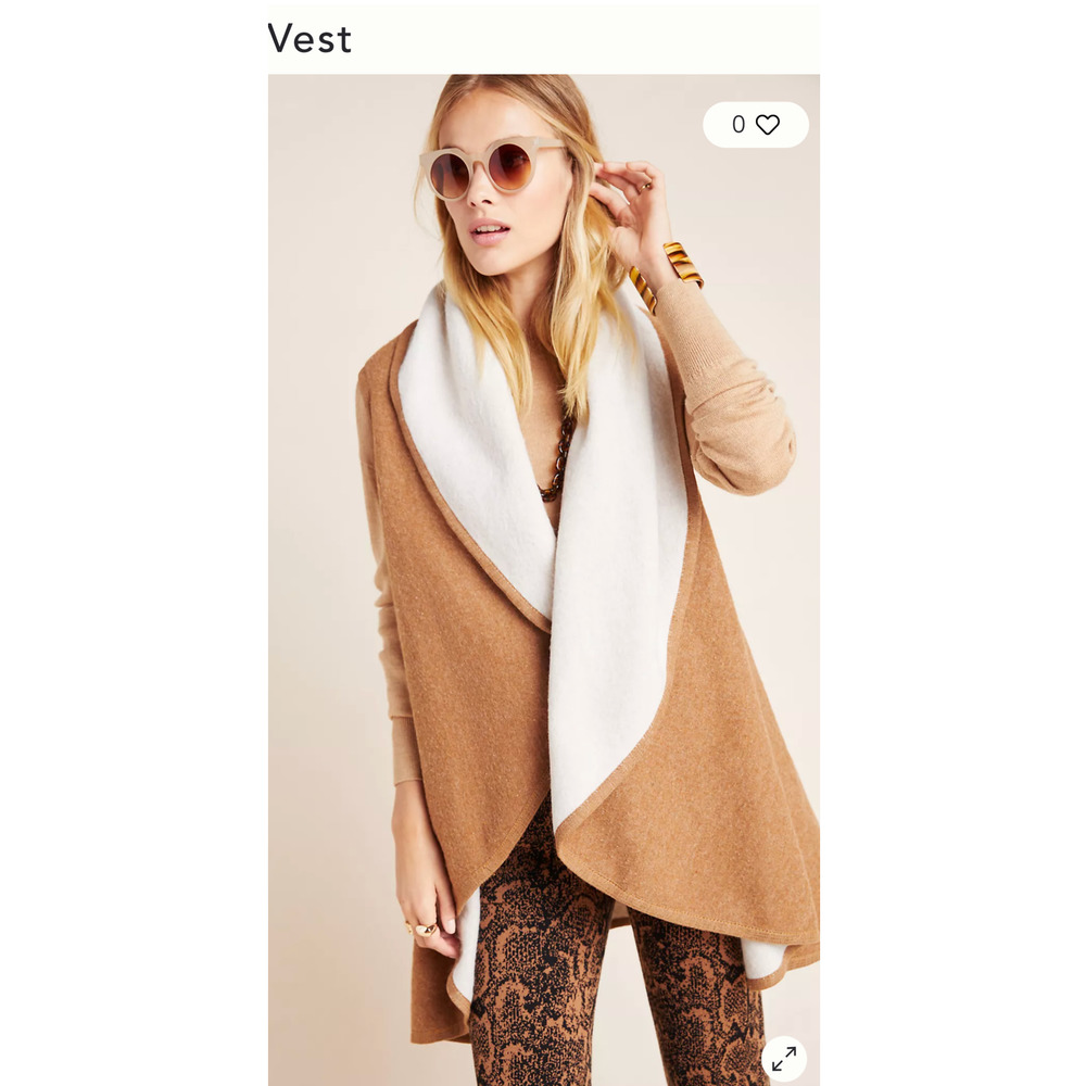 Anthropologie Lydia Wrap Reversible Vest Camel Tan & Beige Cream One Size NWT